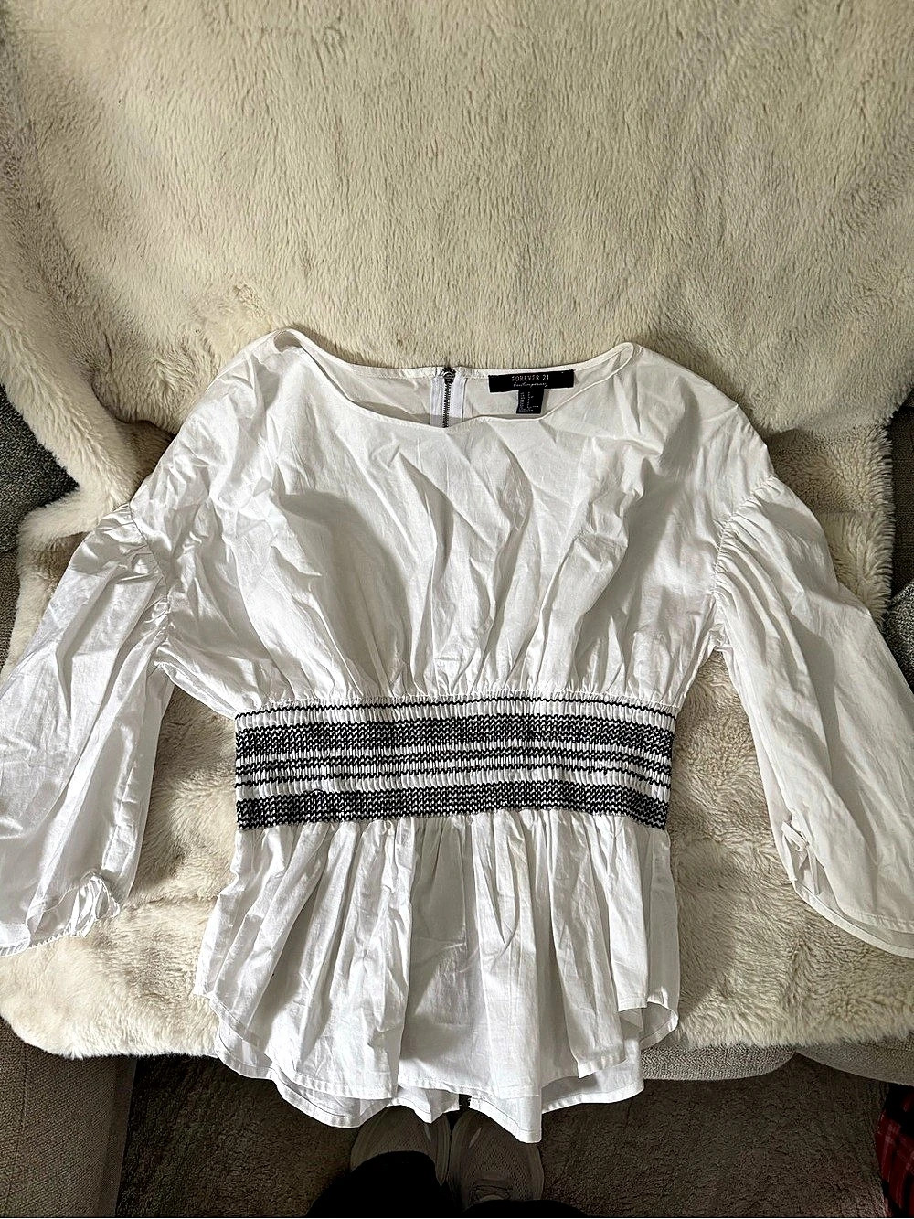 White & Black Striped Blouse Size small (perfect for pirate Halloween costume)